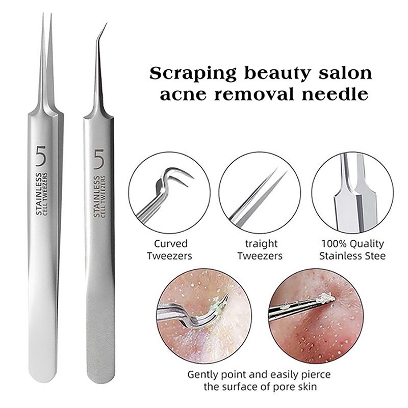 Stainless Steel Acne Clip, 5-in-1 Facial Cleaning Tool Set Tweezers ...