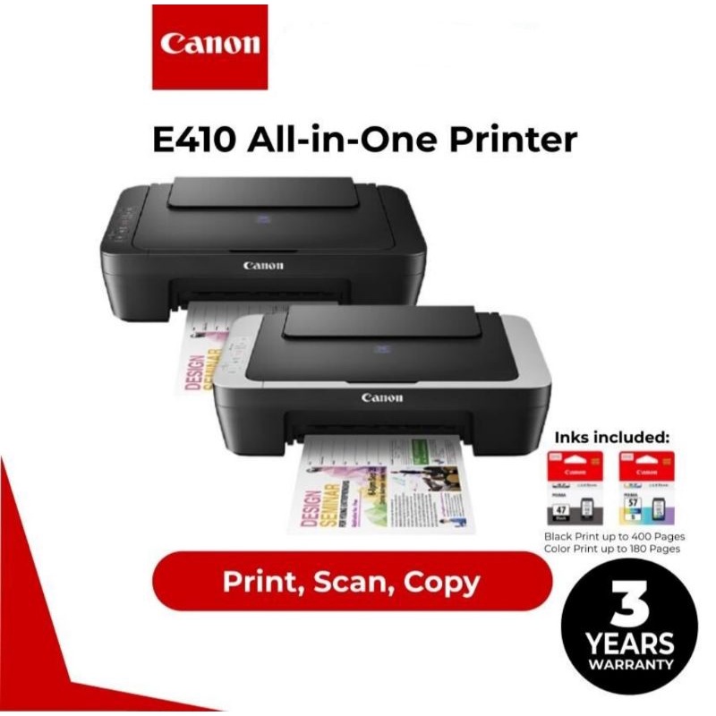 Canon PIXMA E410 AIO Ink Effeccient Printer Print/Scan/Copy (Black