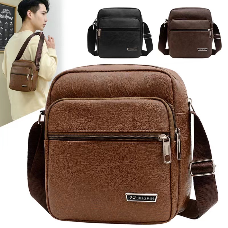 Yvon Simply Leather Cross body Shoulder Sling bag for man 4zippers ...