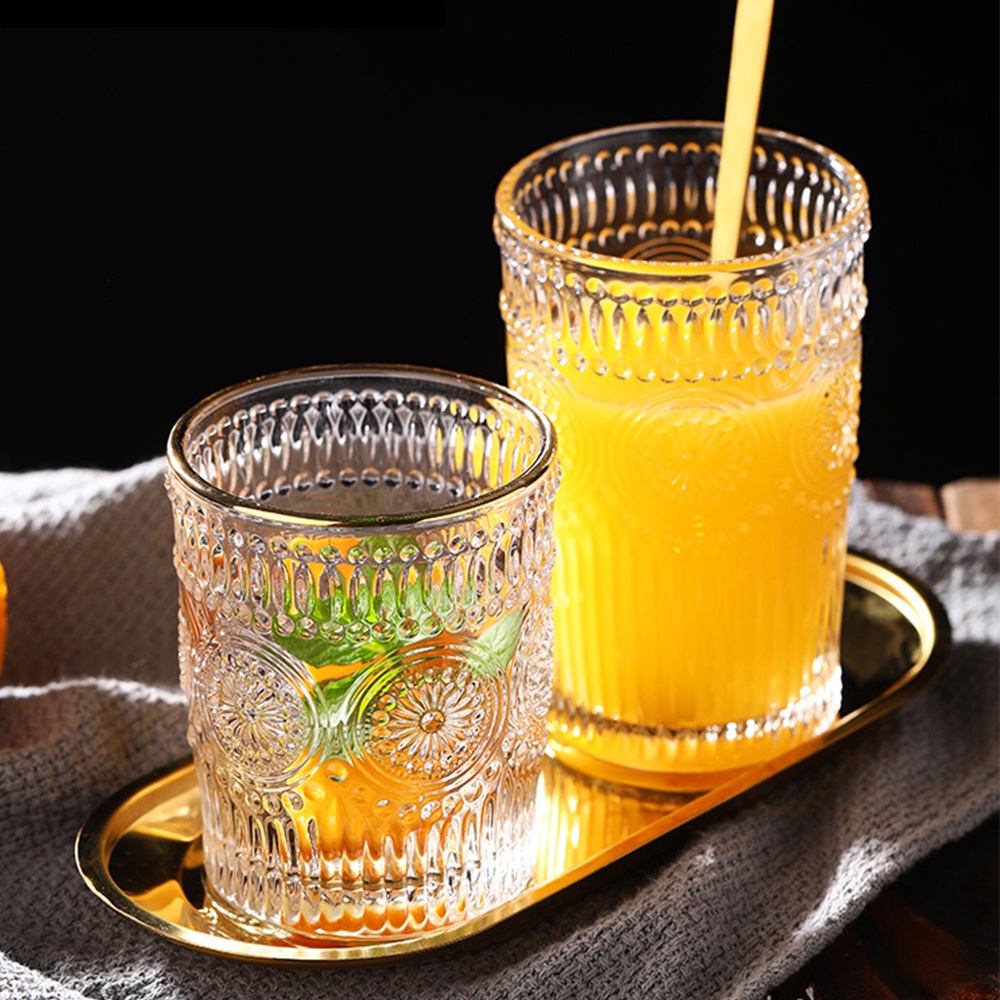 Nordic Vintage Glass Water Cup Flower Embossed Wine Glasses Coffee Beer