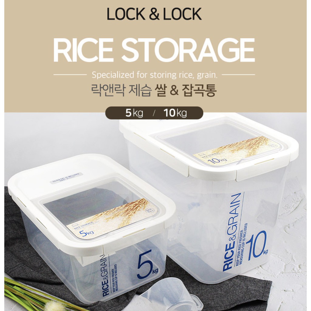 [Lock and Lock] Rice Container 5kg/10kg with desiccant & measuring cup