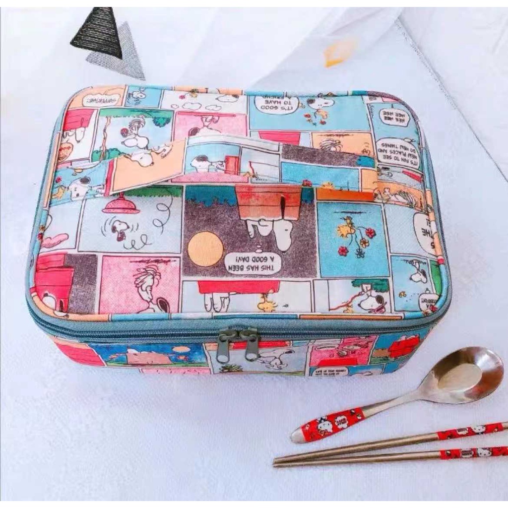 Character Square Portable Lunch Boxes Bag Thermal Waterproof | Shopee ...