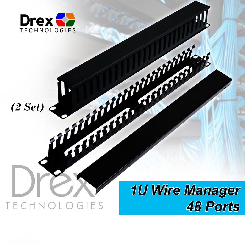 (2 set) 19 inch 48 Slot Rack Mount Cable Wire Management 1U with ...