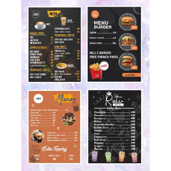 Print menu Price List menu List Food List menu Design menu | Shopee ...