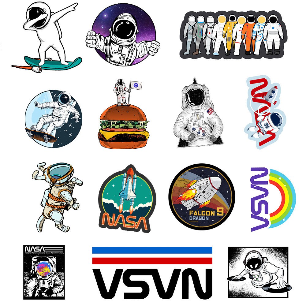 MUYA 50pcs Outer Space Astronaut Stickers Waterproof Spaceman Graffiti ...
