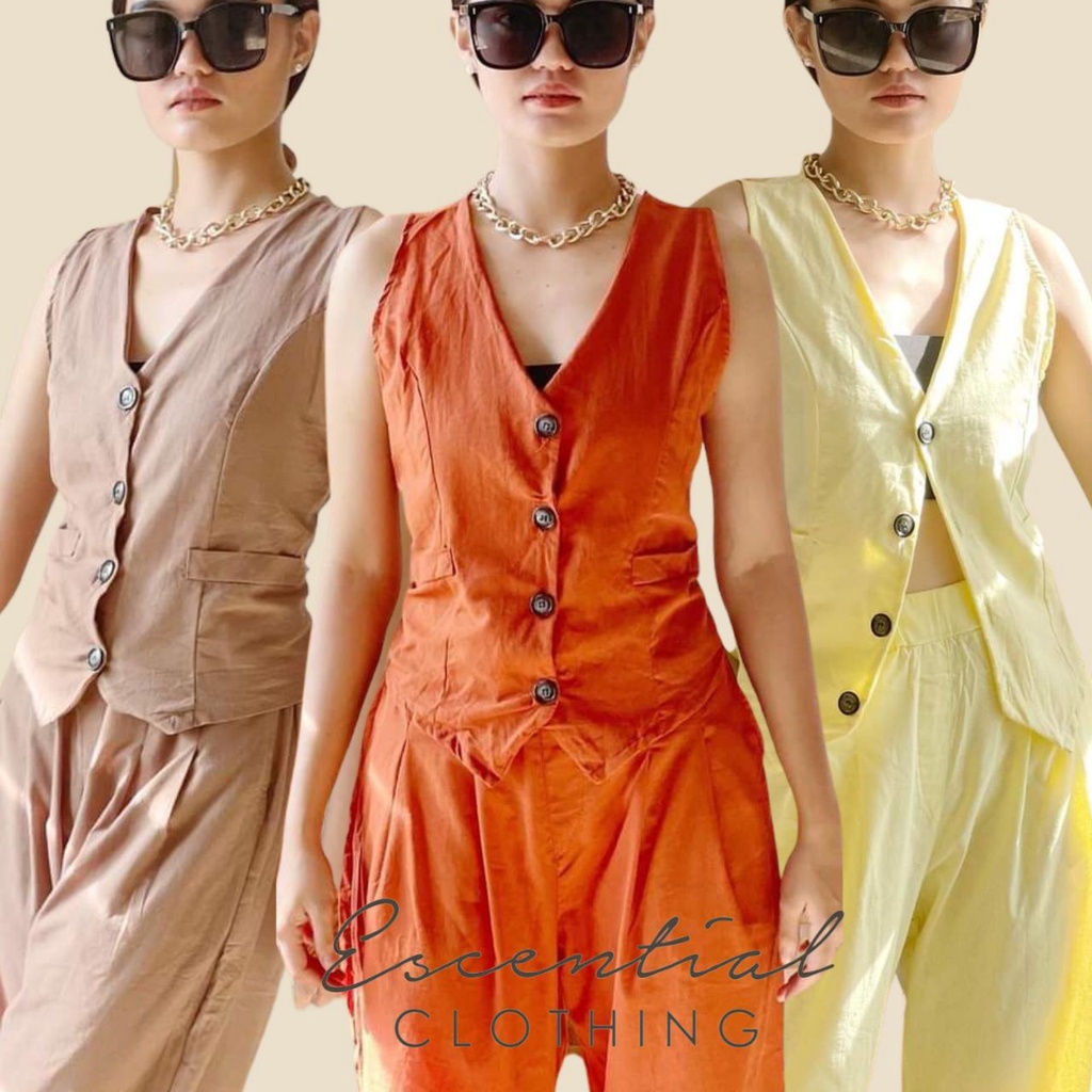 STELLA LINEN VEST AND PANTS SET Vest and Pants Set Escential
