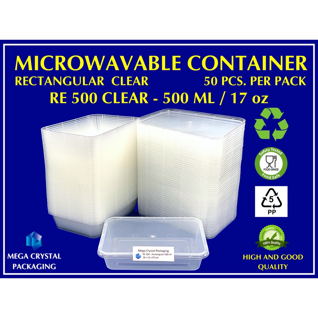 Plastic Container and Plastic Lid PP Rectangular Shape 500ml (50