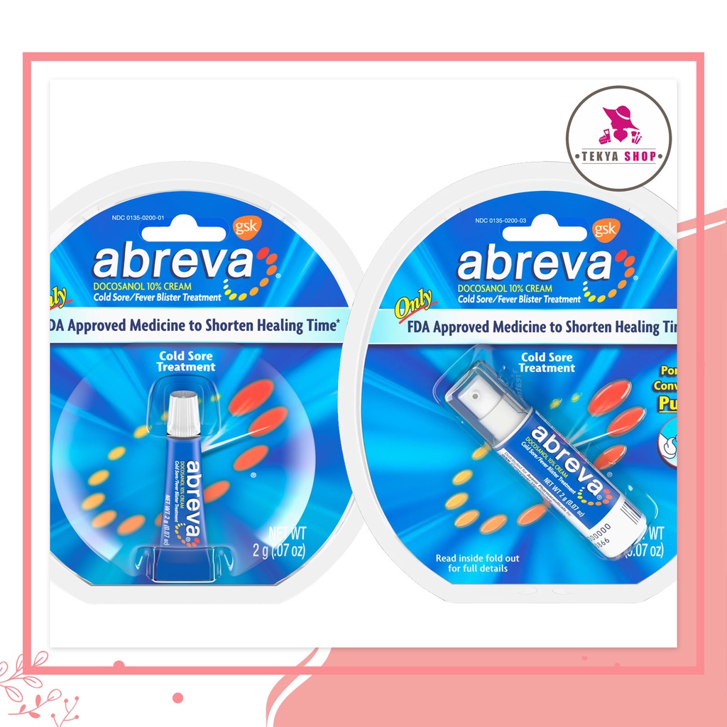 Abreva Docosanol 10% Cream Pump, FDA Approved Treatment for Cold Sore/Fever  Blister, 2 grams