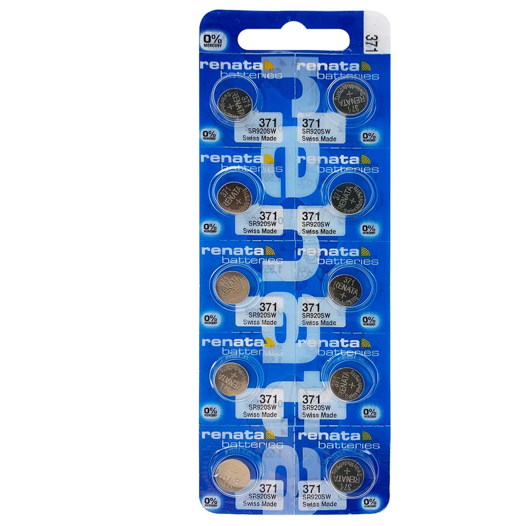Box of 10 Renata mercury free 371 watch coin cell batteries