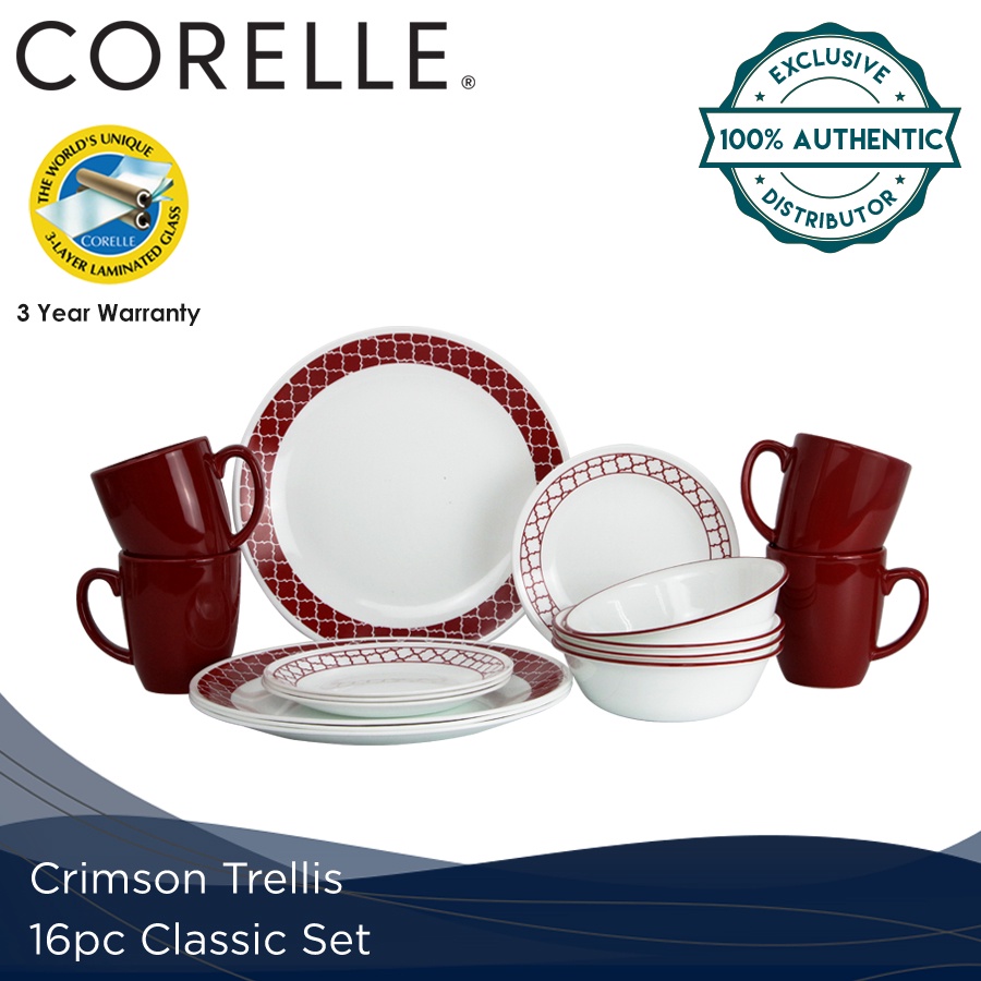 Corelle 16pc Classic Set Crimson Trellis | Shopee Philippines