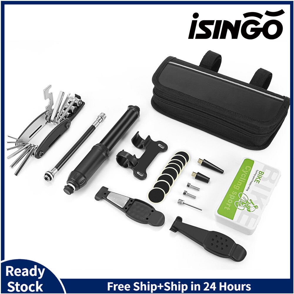 iSingo Bike Tyre Repair Kit with Saddle Bag Bicycle Tool Kit Pump Tyre