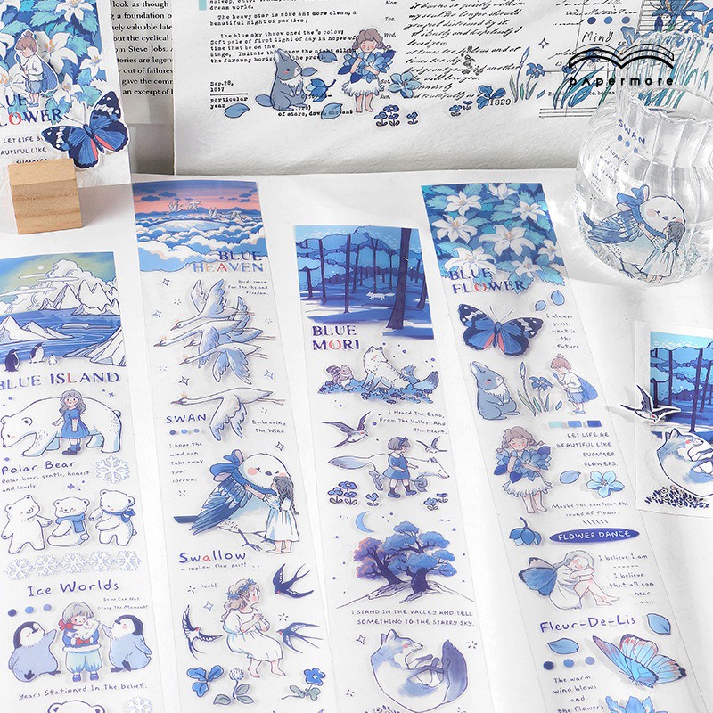 [#SS013] Blue Theme Decorative Stationery Tape Journal Stickers ...