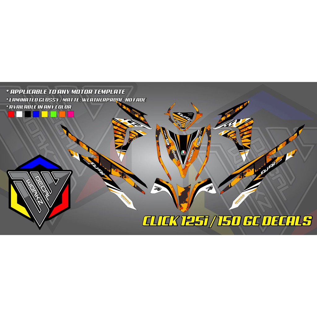 Honda Click v2 125i / 150 GC CAMOU ORANGE WHITE DECALS Shopee Philippines