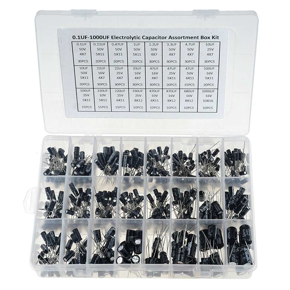 500PCS/BOX 0.1UF-1000UF 24 Types Aluminum Electrolytic Capacitors 16 ...
