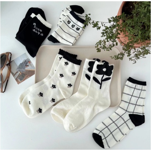 Japanese Style Spring Summer Black White Solid Color Flowers Thin ...