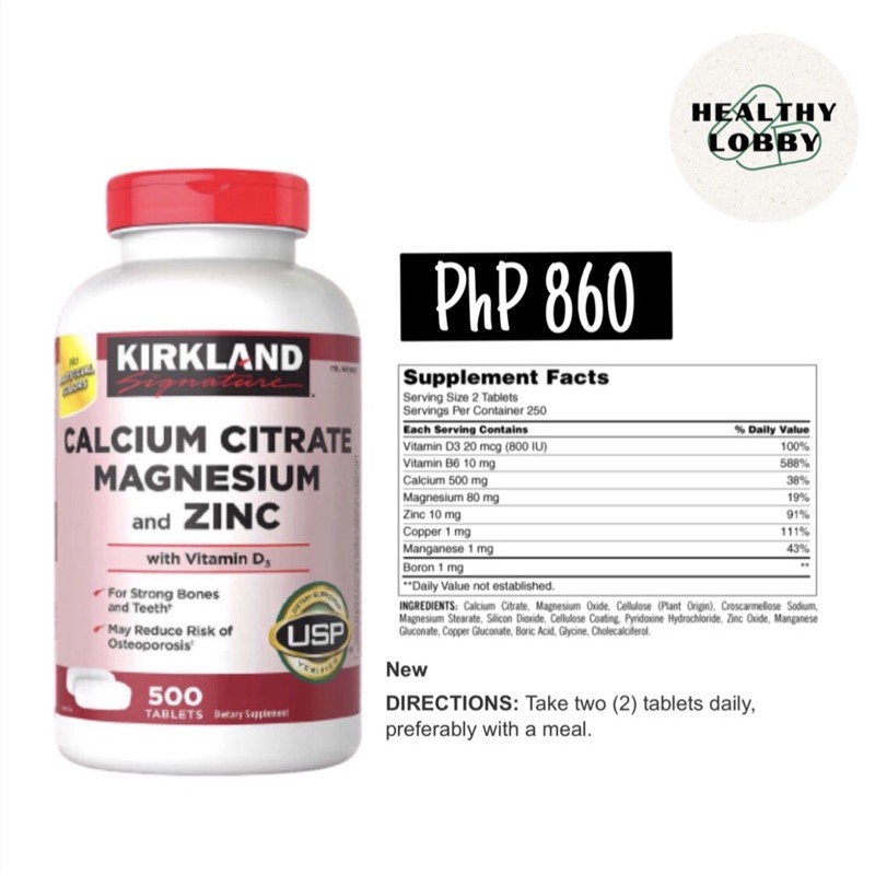 Kirkland Calcium Citrate Magnesium and Zinc with Vitamin D3 (500
