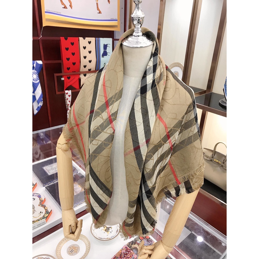 With box Burberry lattice metallic line scarf bling bling Wool and silk  fabric blend scarves women's | Shopee Philippines