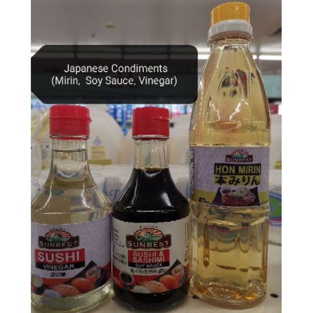 Japanese condiments (mirin, soysauce, vinegar) by Sunbest Shopee