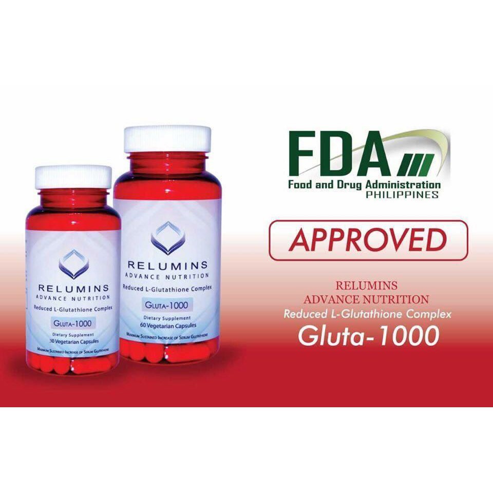 Relumins Glutathione Gluta 1000 Skin Whitening 30 OR 60 Capsules (Made in USA)