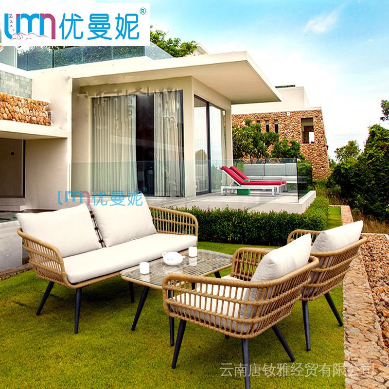 youmanni outdoor sofa 3 seater rattan waterproof set balcony courtyard