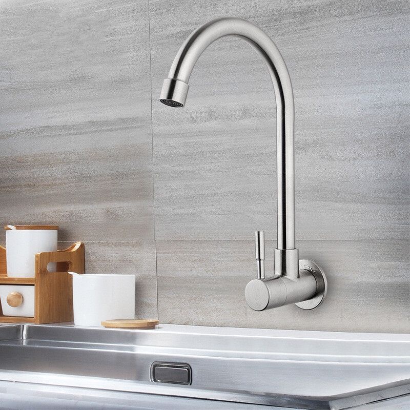 Brass Wall Mounted Kitchen Faucet | Single Handle Folding Kitchen