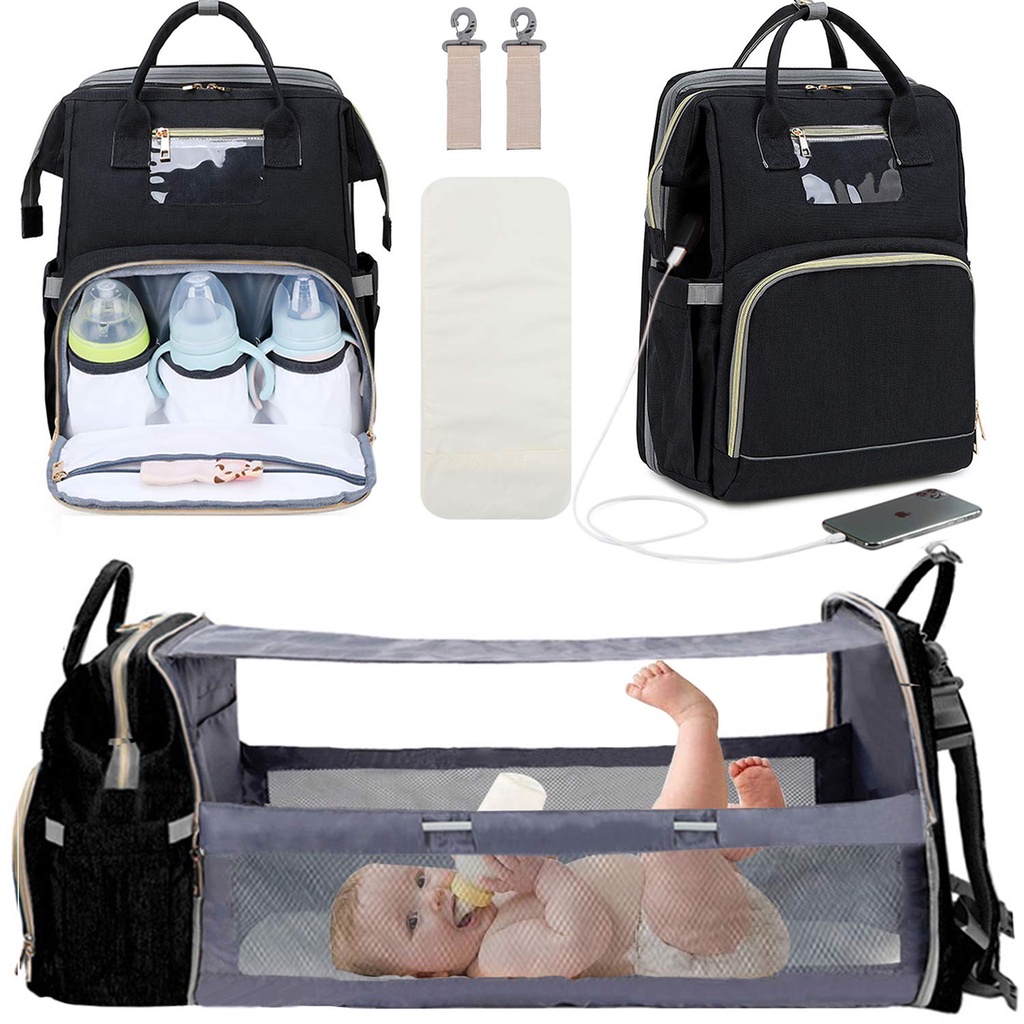 3 in 1 Diaper Bag Backpack with Changing Station, Travel Bassinet