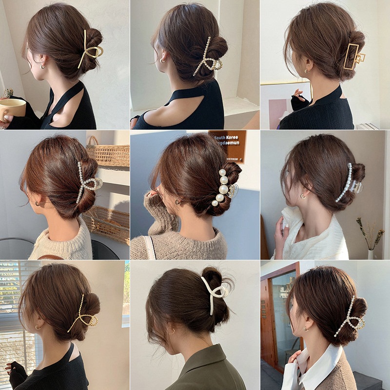 Korean Girl Metal Pearl butterfly Shark Hair Clip Hairpin Headdress ...