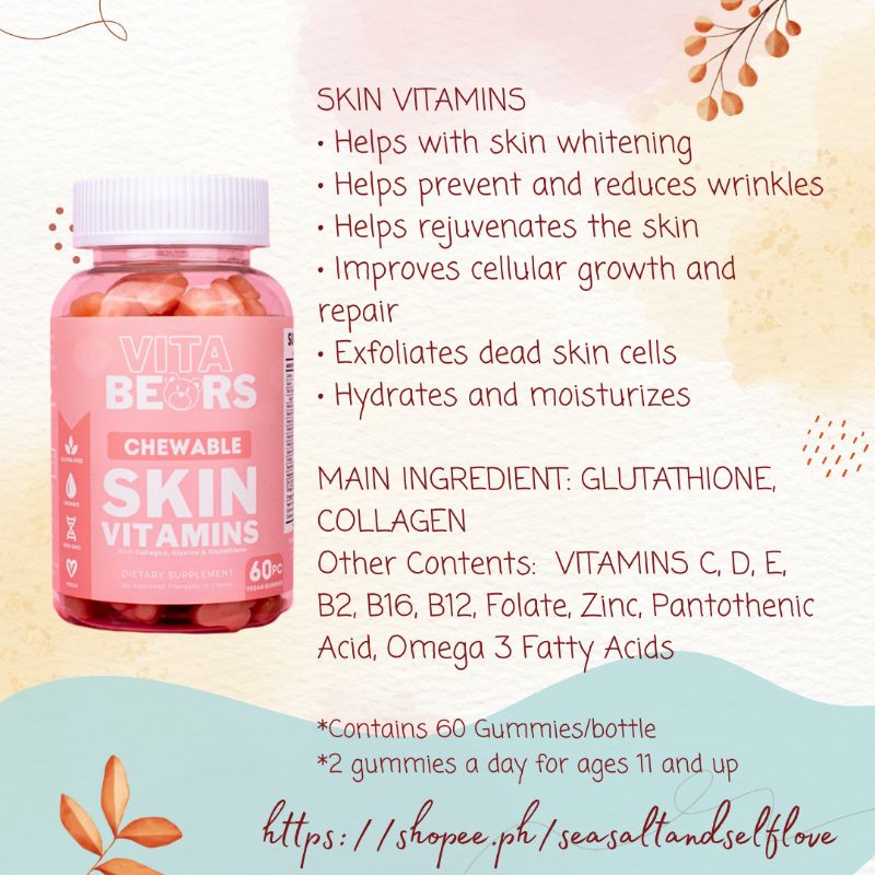 Vitabears Skin Vitamins Glutathione Whitening Collagen | Shopee Philippines