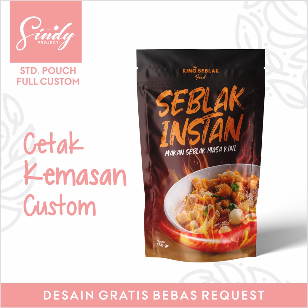 Custom Standing Pouch Full Print Packaging Pouch Full Printing Full  Printing Seblak Instant Food Snack Chips Custom Design Free Design