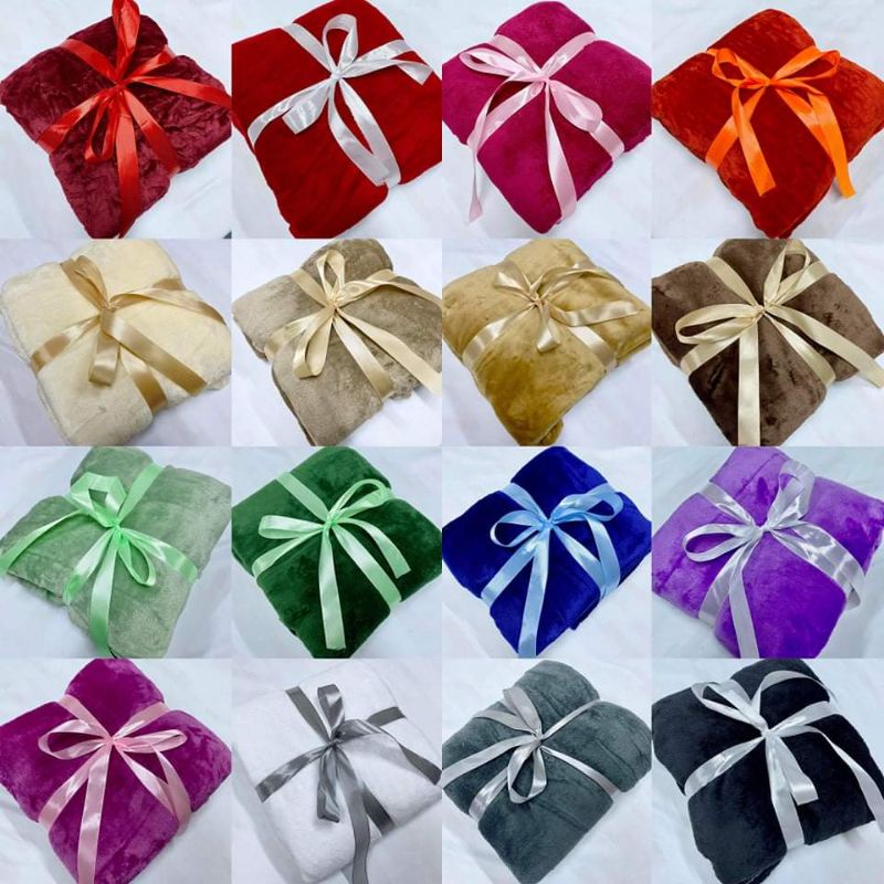 FLEECE FUR BLANKET with Free Ribbon Queen Size Coral Fleece Kumot