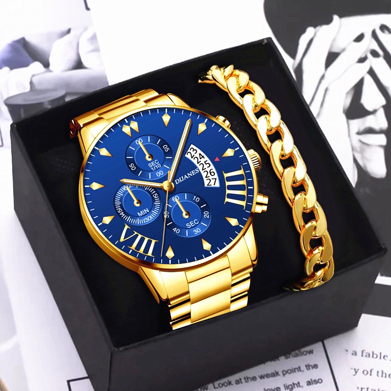 1Set! Brand Fashion Mens Watches Calendar Luxury Gold Quartz Wrist ...