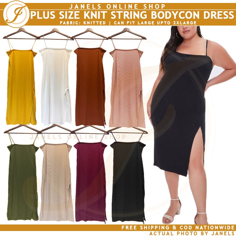 Plus Size Emma Knitted String Bodycon Dress with Side Slit Shopee Philippines