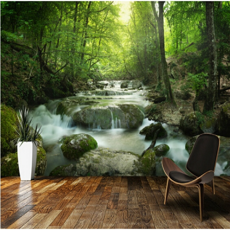 Self adhesive Custom Wallpaper Forest Waterfall natural landscape 3D ...