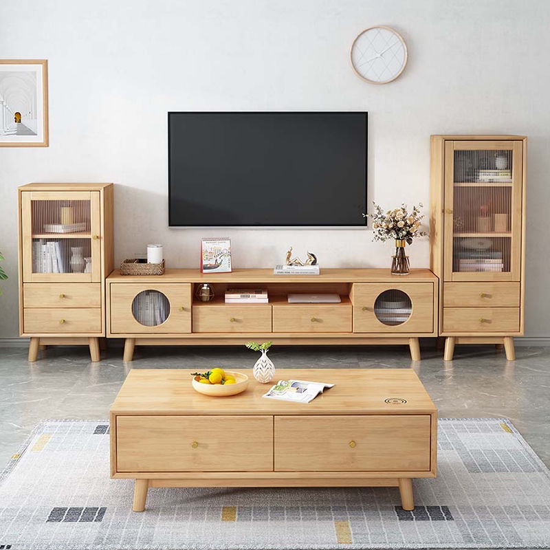Simple All Solid Wood Tv Coffee Table Combination Nordic Locker