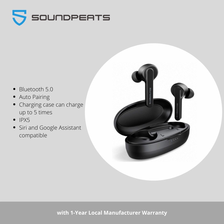 SoundPEATS TrueCapsule Wireless Earbuds in Ear Stereo Bluetooth with Smart Touch Control Black Shopee Philippines