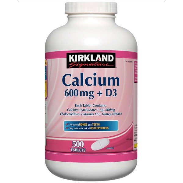 Kirkland Signature Calcium 600 mg with Vitamin D3 500 Tablets (Helps