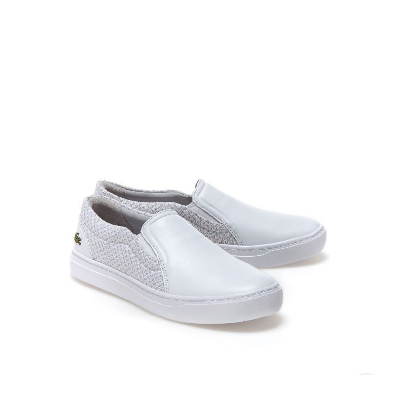 White lacoste cheap slip ons