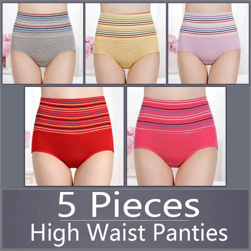 5PCS Cotton High Waist Panties Women Plus Size Slimming Underwear