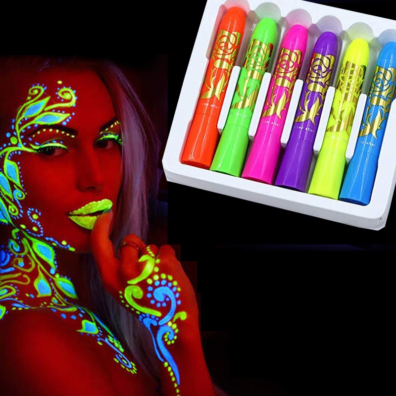 Halloween Glow In The Dark Face Black Light Paint Uv Neon Face And Body Paint Crayon Kit