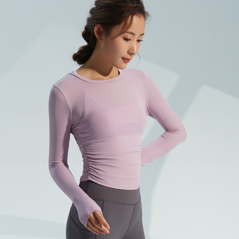 Hoppe Fumeng Women Long Sleeve Slim Short Length Sport Yoga Tops