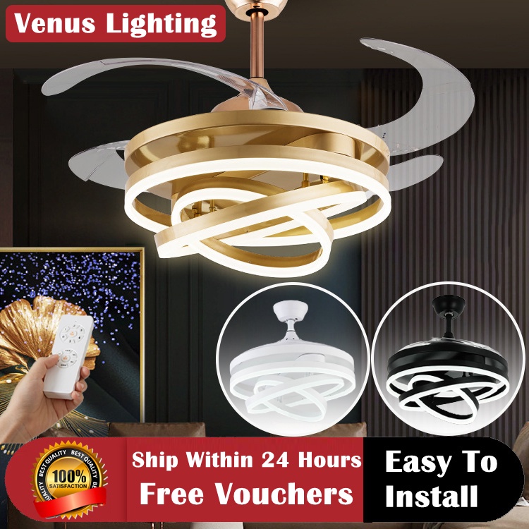 【Free shipping 】Golden ceiling fan with LED light 42 inch remote