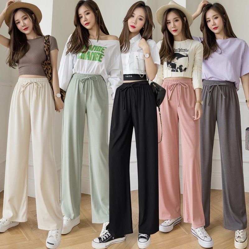 Women's new straight leisure trouser long pants squarepants high waist ...