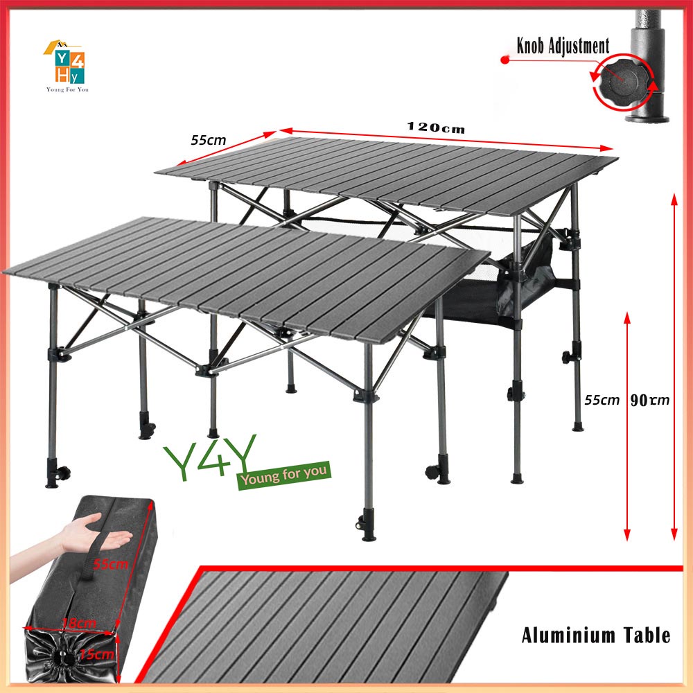 thumbnail interactive-video image 1 of ALPHA CAMP Portable Camping Table With Storage - Adjustable Height Aluminum Outdoor Table For Picnics & BBQ 1 of 5