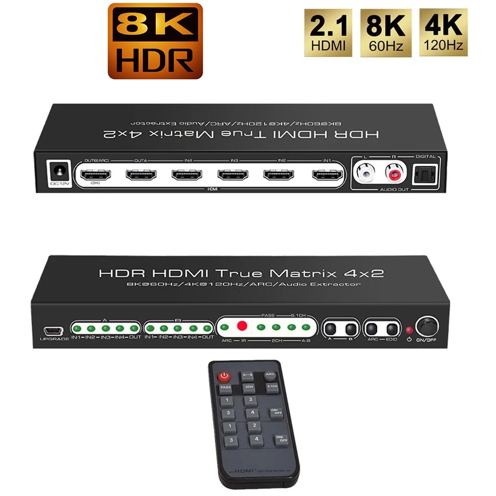 8K HDMI Matrix Switcher 4x2 with ARC Audio Extractor 4K 120Hz HDMI ...