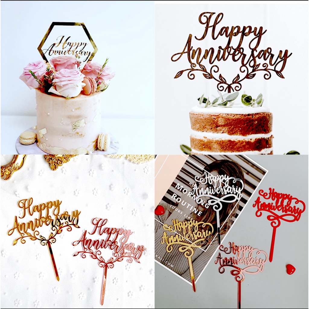 Happy Anniversary Cake Topper Acrylic Cake Decoration for Anniversary ...