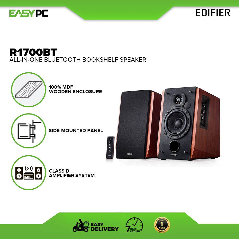 Edifier R1700BT Allinone Bookshelf,Sidemounted panel, 100 MDF wooden enclosure Bluetooth