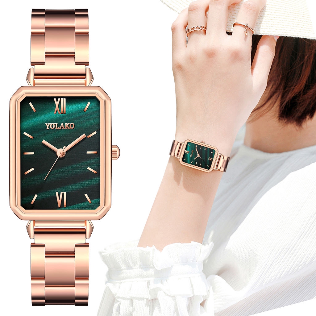 Women Rectangle Green Marble Dial Roma Niche Watches Ladies Stainless Steel Fashion Quartz Shopee Philippines