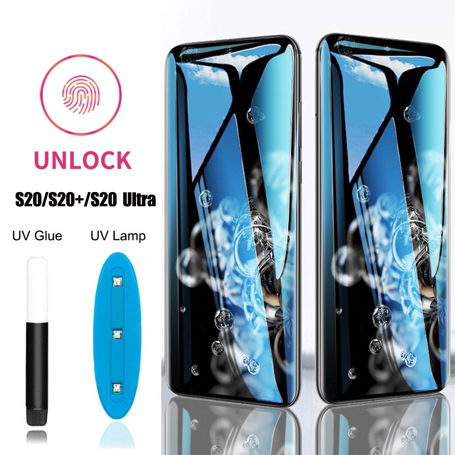 UV Tempered Glass Samsung Galaxy S20 Ultra S20+ Note 10 Plus A51 A71 Note  10 Lite Full Liquid Coverage Screen Protector Free Cleaning Kits