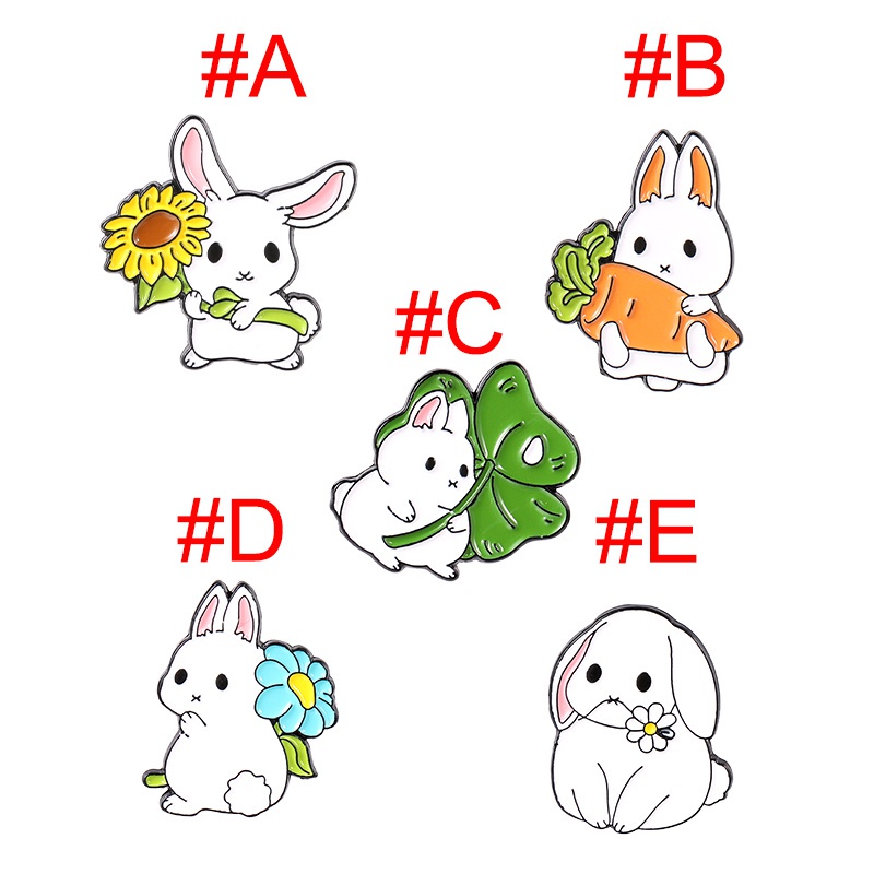 Cartoon Cute Rabbit Enamel Pin Bunny Leaf Sunflower Brooches for Women ...