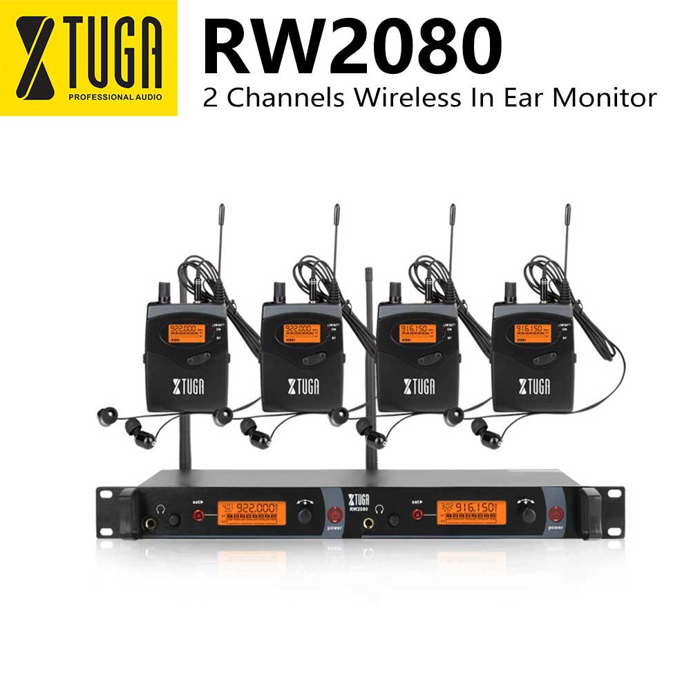 XTUGA RW2080 Wireless In Ear Monitor System 2 Channel 4 Bodypack with